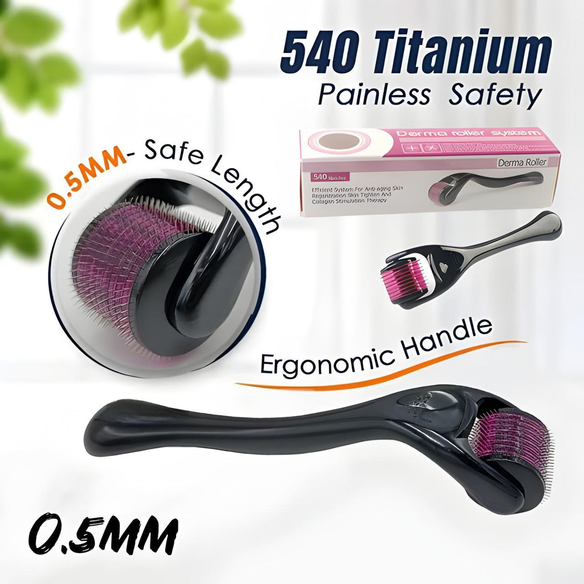 Titanium Needles Derma Roller 0.5mm – Microneedling Roller with Storage Box for Face, Beard & Scalp Care