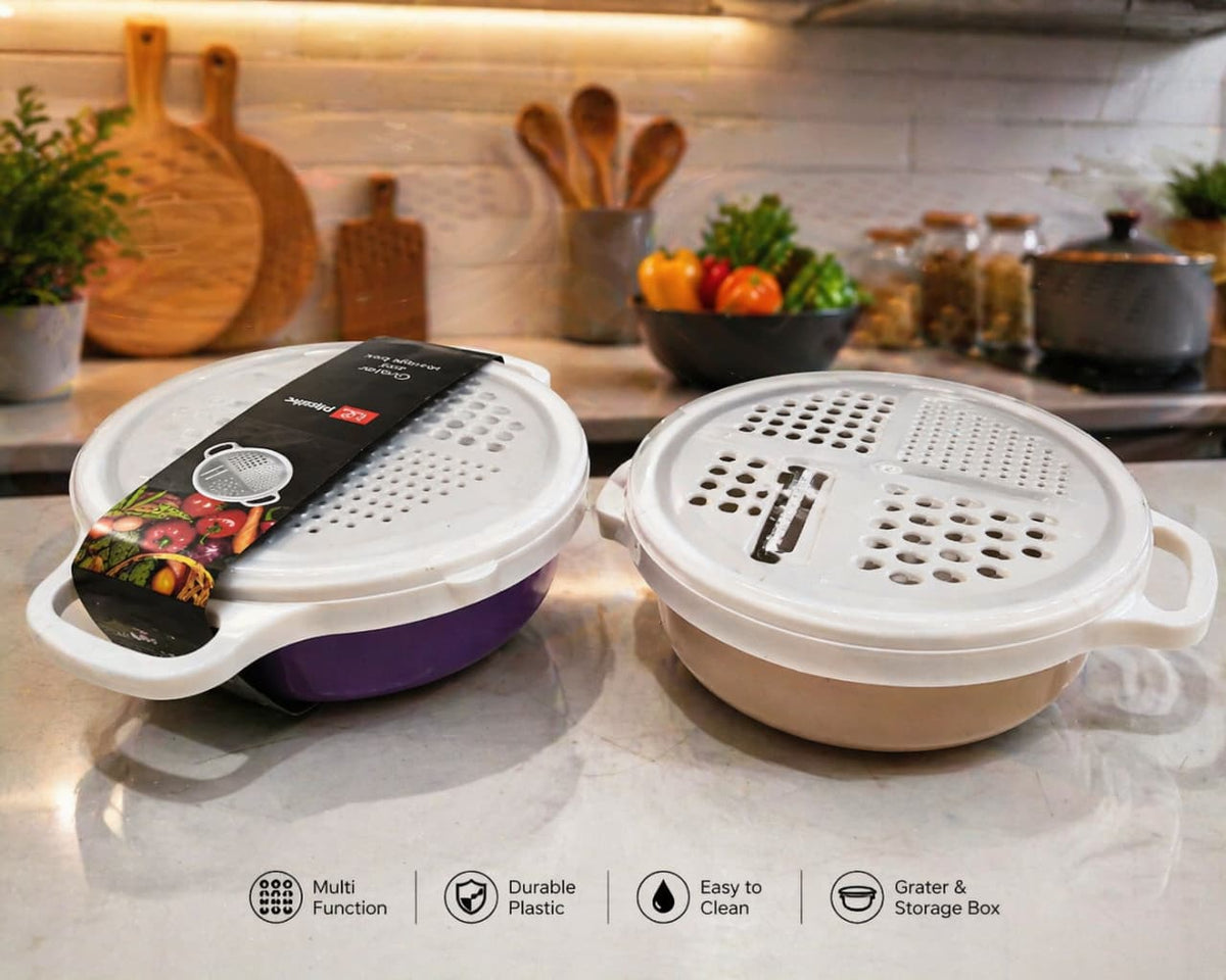 4-in-1 Multi Grater with Storage Case & Plastic Cover – Stainless Steel Vegetable, Cheese & Fruit Grater