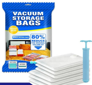 Vacuum Storage Bags Set – 5 Compression Bags with Manual Suction Pump for Clothes, Blankets & Bedding Space Saver