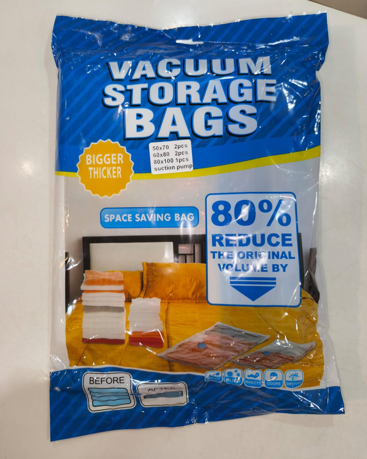 Vacuum Storage Bags Set – 5 Compression Bags with Manual Suction Pump for Clothes, Blankets & Bedding Space Saver