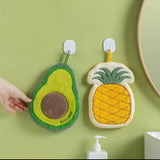 Cute Fruit Absorbent Kitchen Fleece Hanging Towel – Soft Quick-Dry Hand & Dish Towel with Hanging Loop