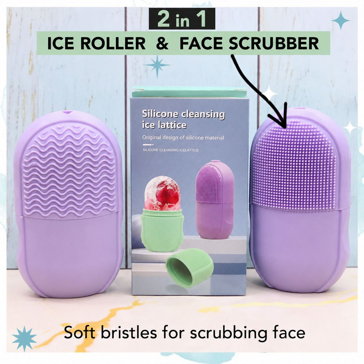 2-in-1 Silicone Ice Roller & Face Scrubber – Reusable Facial Massage, Cooling Ice Mold & Deep Cleansing Brush