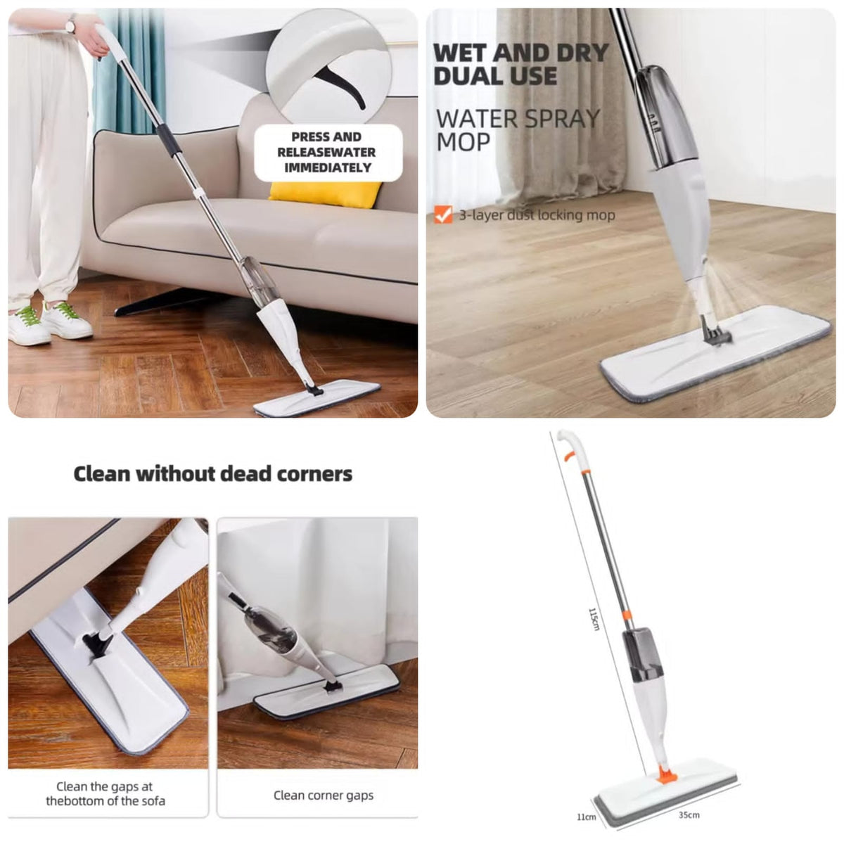 Water Spray Mop – Refillable Spray Floor Mop with Microfiber Pad for Wet & Dry Cleaning