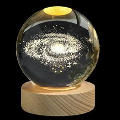 Crystal Ball LED Lamp – 3D Crystal Night Light with Wooden Base USB Rechargeable Home Decor Lamp