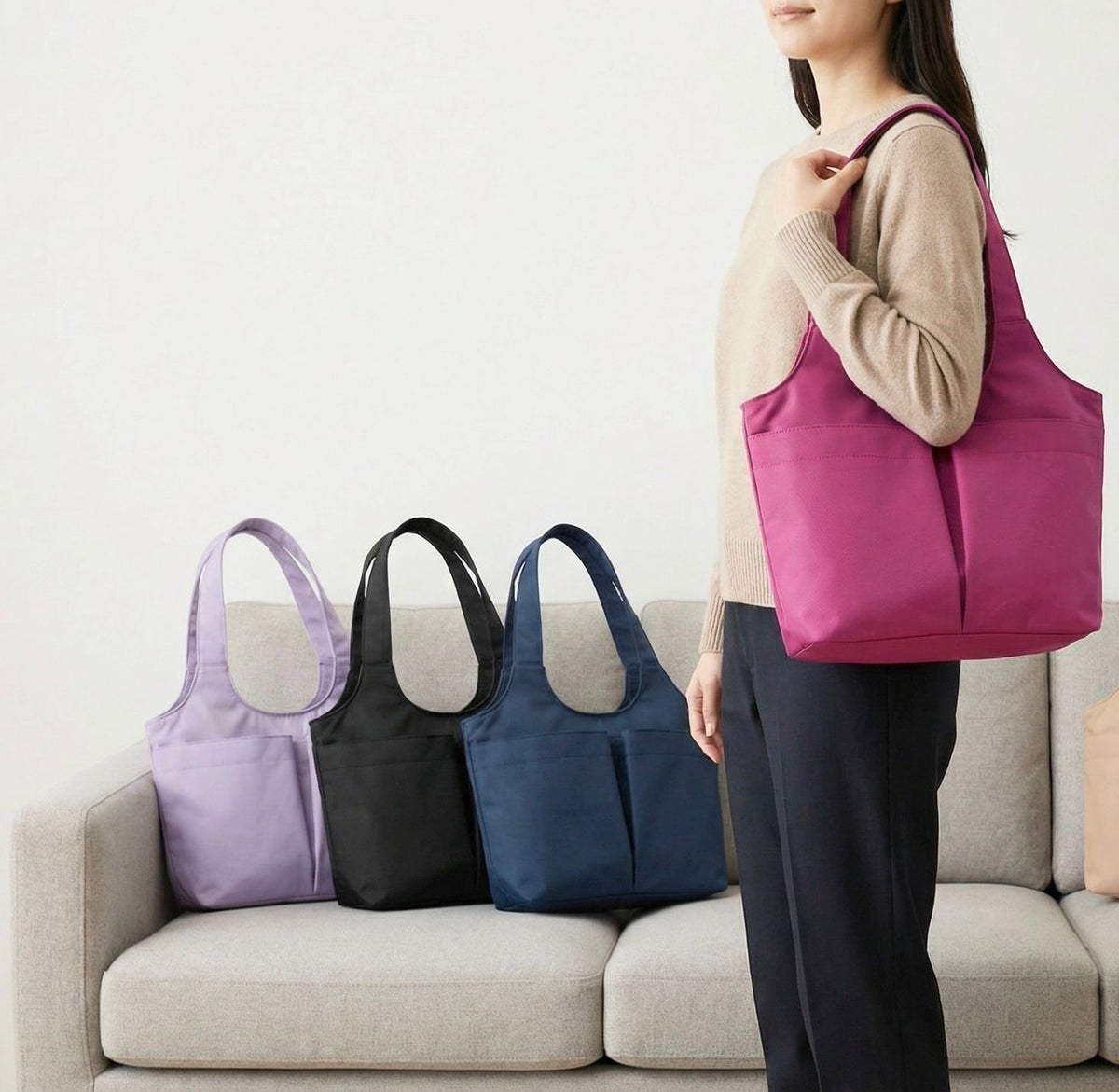 Deep Pocket Magnetic Waterproof Tote Bag for Women – Large Capacity Shoulder Handbag with Magnetic Closure