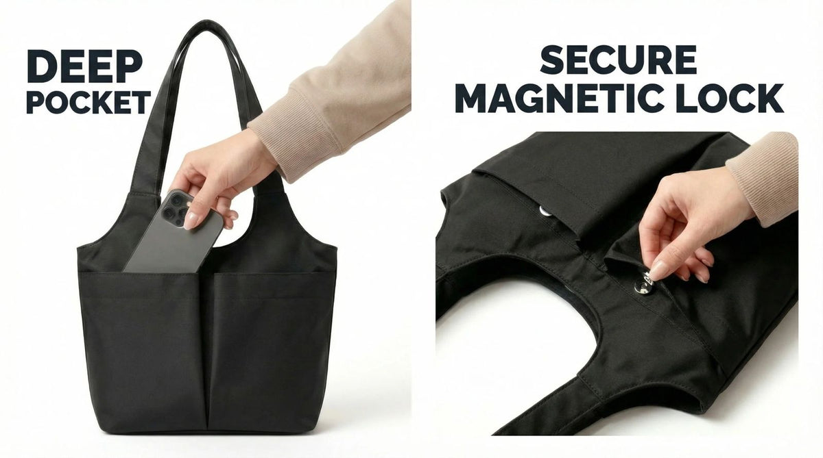 Deep Pocket Magnetic Waterproof Tote Bag for Women – Large Capacity Shoulder Handbag with Magnetic Closure