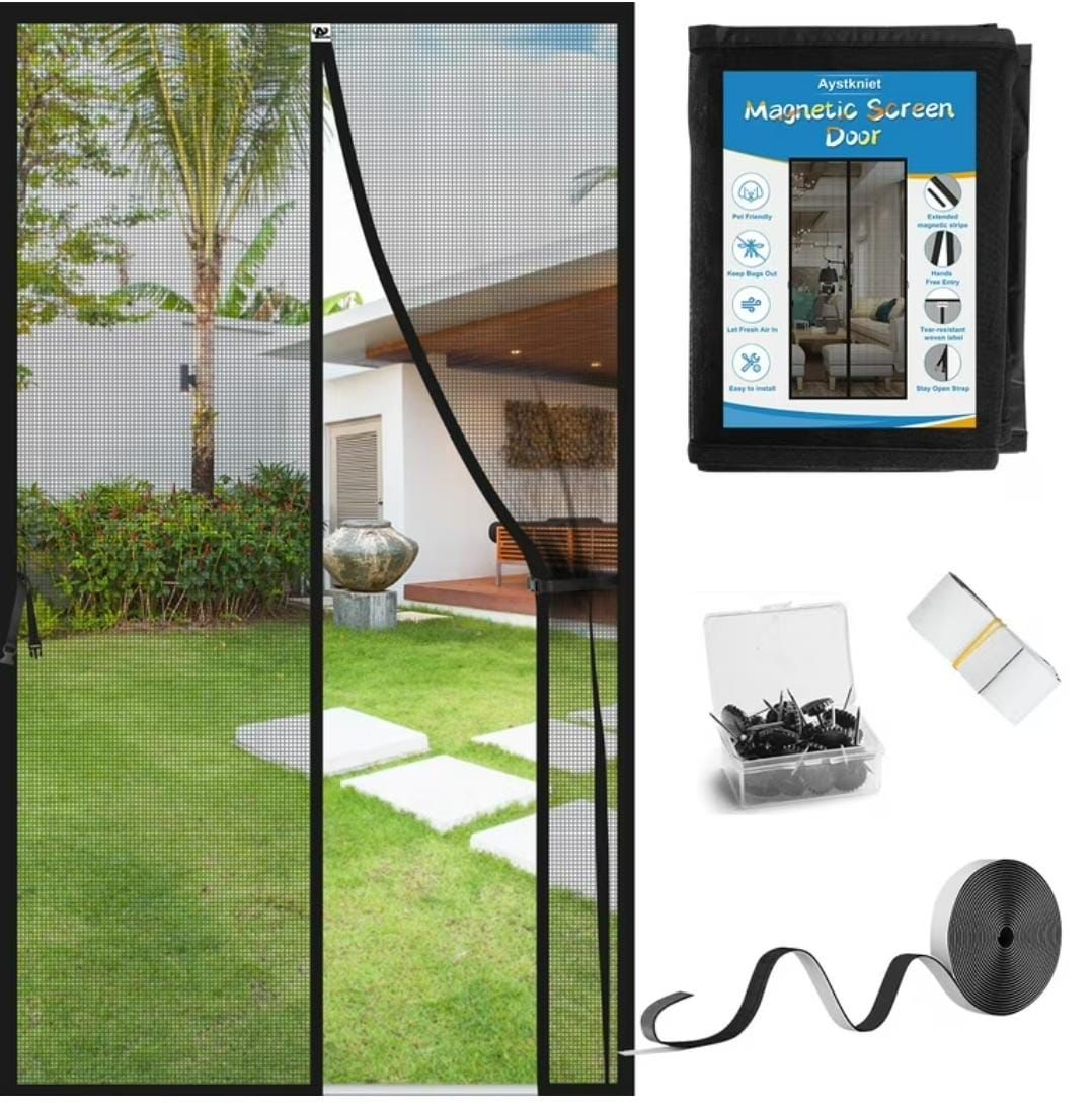 Magic Mesh Magnetic Screen Door – 20×80 Inch Self-Closing Mosquito Net Curtain (2 Pieces) with Box