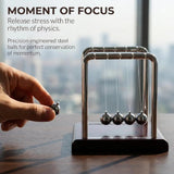Sealive Newton's Cradle – Large Heavy Duty Steel Balls with Black Base | STEM Educational Desk Toy & Stress Relief Decor