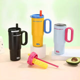 Stainless Steel Thermos Cup with Straw & Handle – Vacuum Insulated Travel Mug for Coffee, Water & Cold Drinks