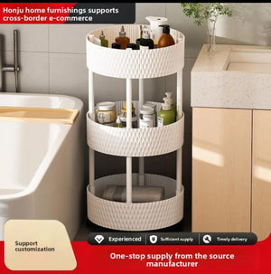 3-Layer Round Trolley Storage Cart with Wheels – Mobile Organizer Rack