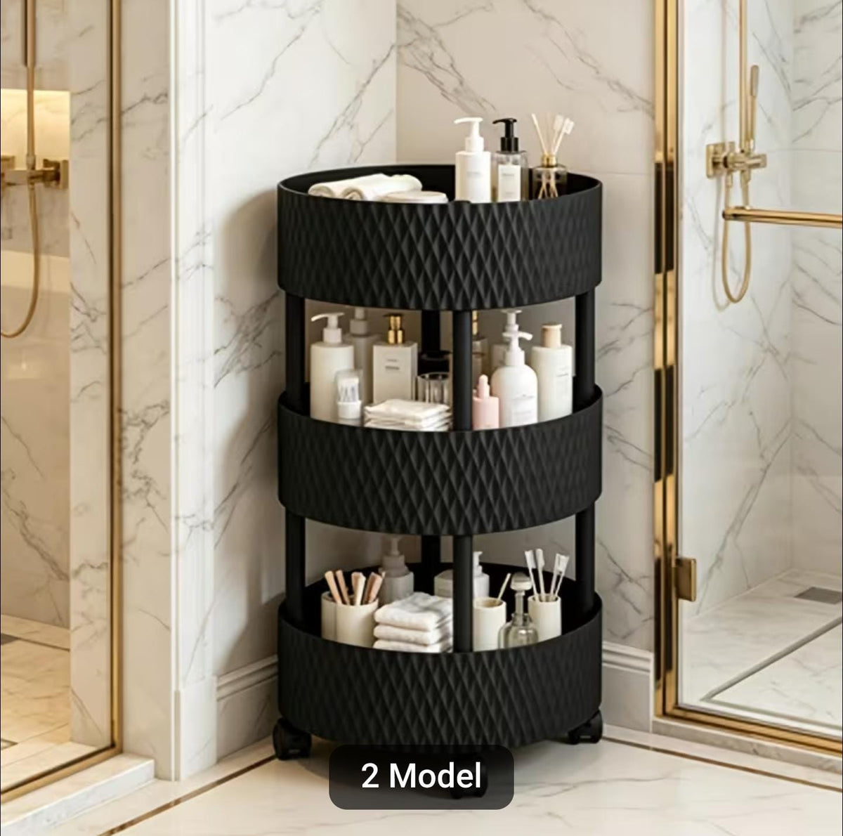3-Layer Round Trolley Storage Cart with Wheels – Mobile Organizer Rack