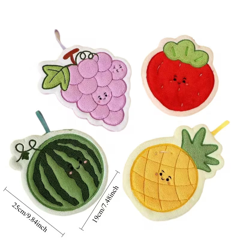 Cute Fruit Absorbent Kitchen Fleece Hanging Towel – Soft Quick-Dry Hand & Dish Towel with Hanging Loop