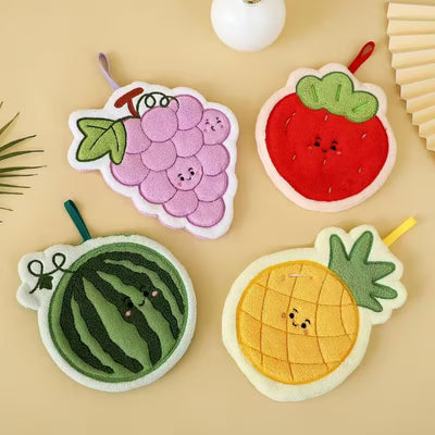 Cute Fruit Absorbent Kitchen Fleece Hanging Towel – Soft Quick-Dry Hand & Dish Towel with Hanging Loop