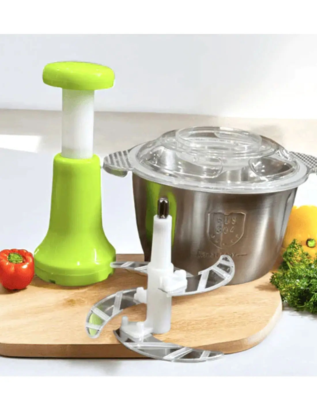 2.0L Premium Meat & Vegetable Push Chopper – 4 Stainless Steel Blades with Stainless Steel Bowl